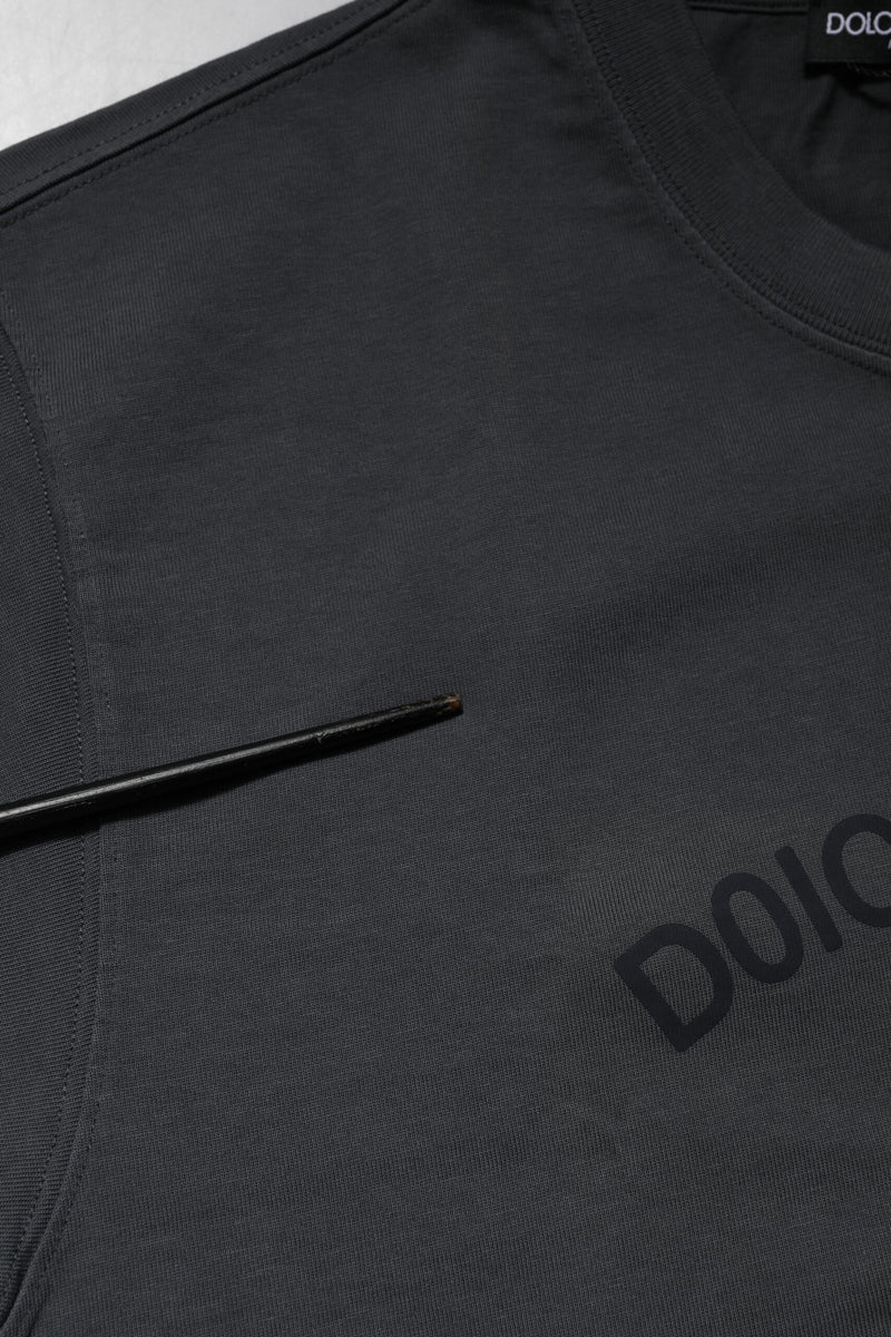 Dolce &amp; Gabbana grijs T-shirt met logo en opdruk, ronde hals, katoen