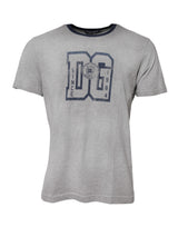 T-shirt en coton à col rond gris avec imprimé graphique DG de Dolce &amp; Gabbana