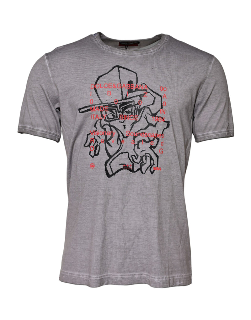 Dolce &amp; Gabbana grijs katoenen T-shirt met ronde hals en grafische print.