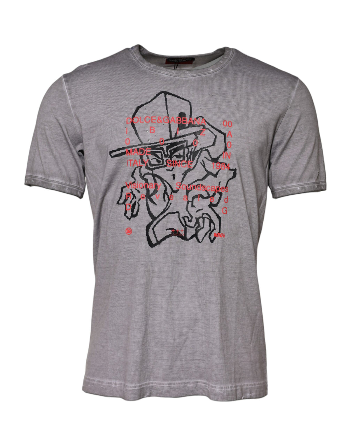 T-shirt en coton à col rond gris avec imprimé graphique de Dolce &amp; Gabbana