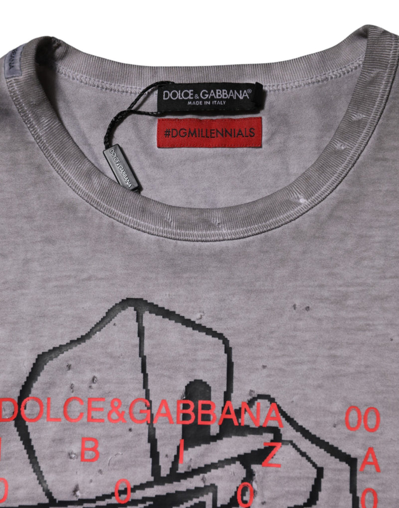 Dolce &amp; Gabbana grijs katoenen T-shirt met ronde hals en grafische print.