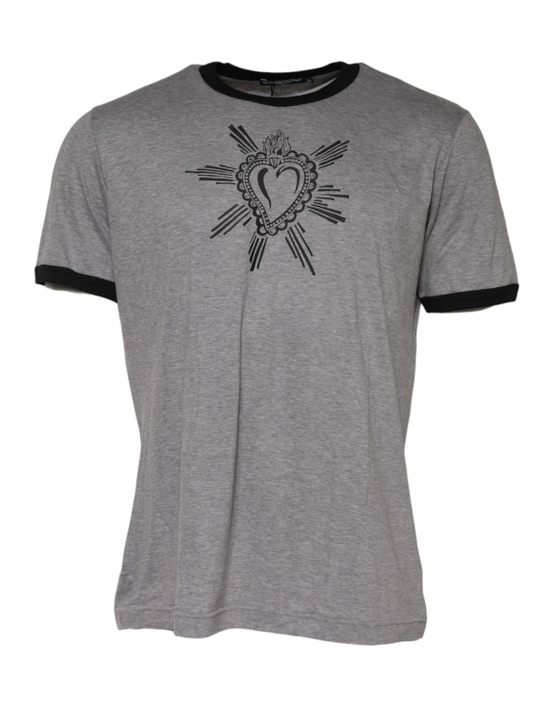 Dolce &amp; Gabbana Grijs T-shirt van katoen met ronde hals en het symbool van het Heilig Hart