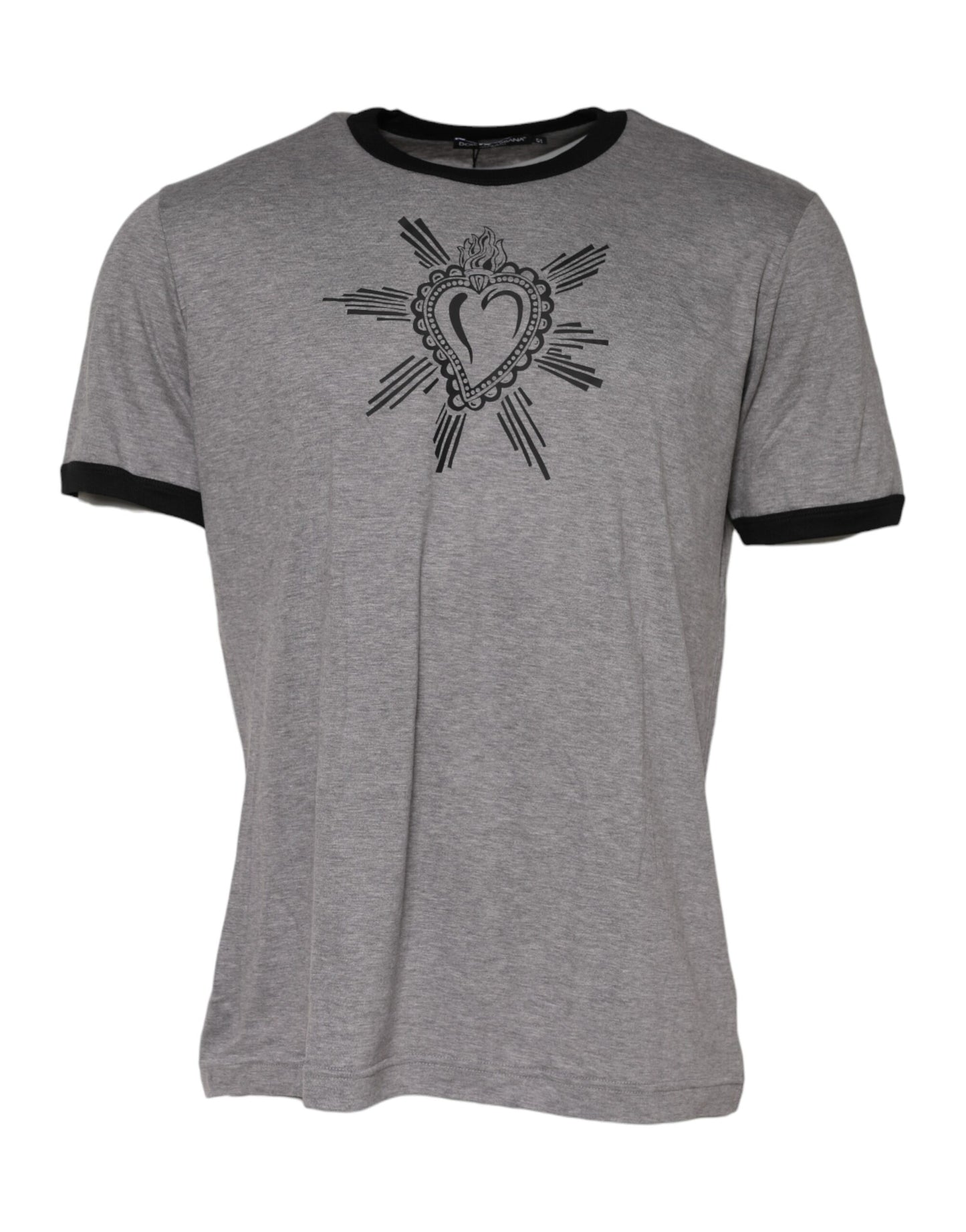 T-shirt en coton à col rond gris avec motif du Sacré-Cœur de Dolce &amp; Gabbana