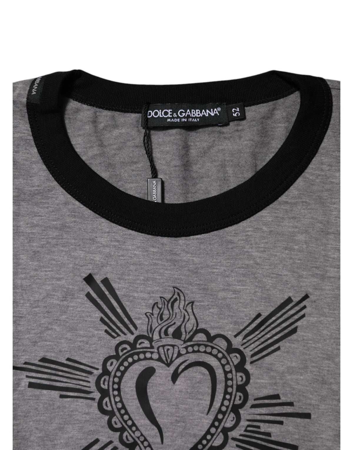 T-shirt en coton à col rond gris avec motif du Sacré-Cœur de Dolce &amp; Gabbana