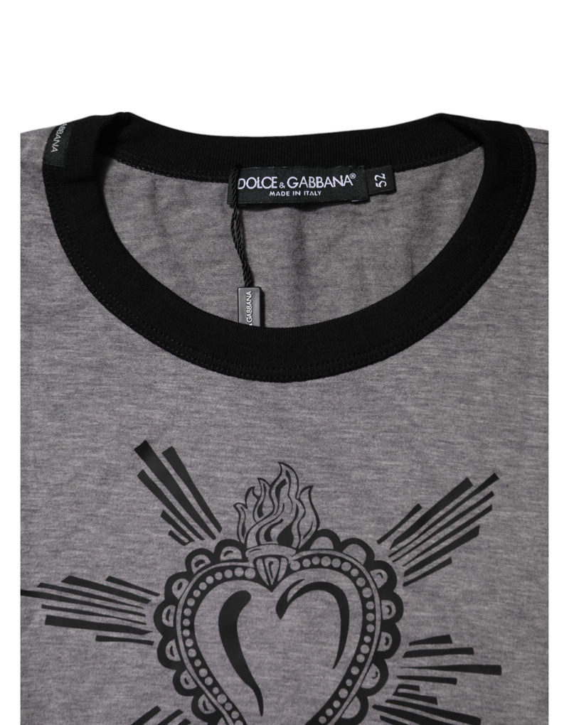 Dolce &amp; Gabbana Grijs T-shirt van katoen met ronde hals en het symbool van het Heilig Hart