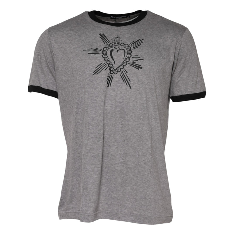 Dolce &amp; Gabbana Grijs T-shirt van katoen met ronde hals en het symbool van het Heilig Hart
