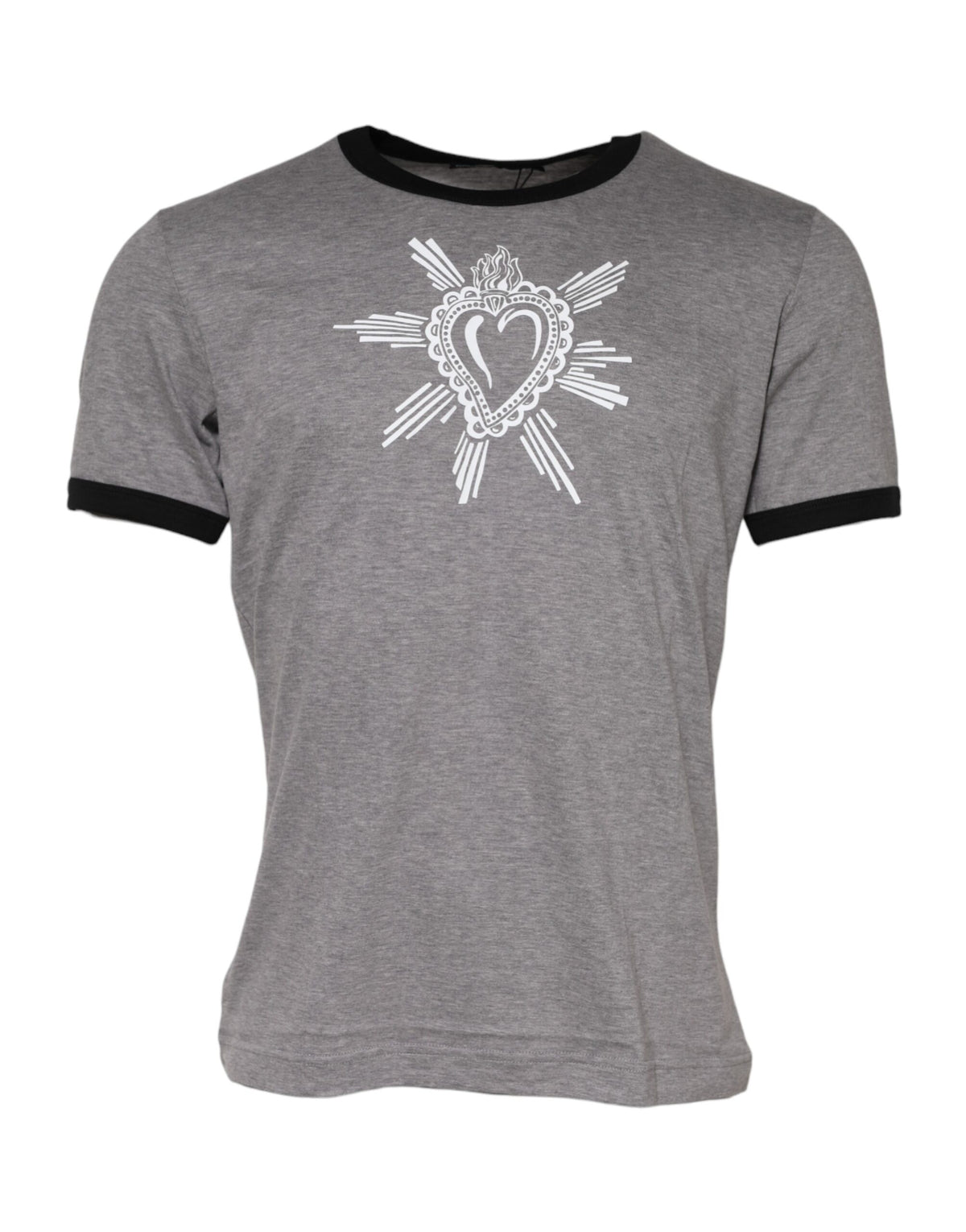 T-shirt en coton à col rond gris avec motif du Sacré-Cœur de Dolce &amp; Gabbana