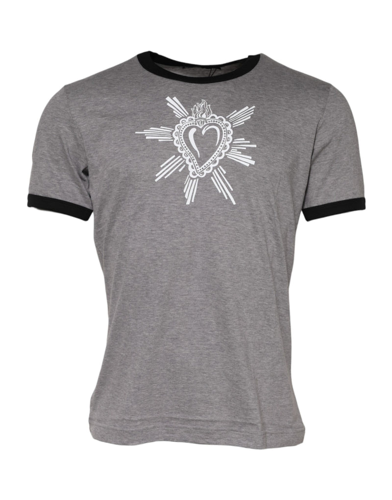 Dolce &amp; Gabbana Grijs T-shirt van katoen met ronde hals en het symbool van het Heilig Hart