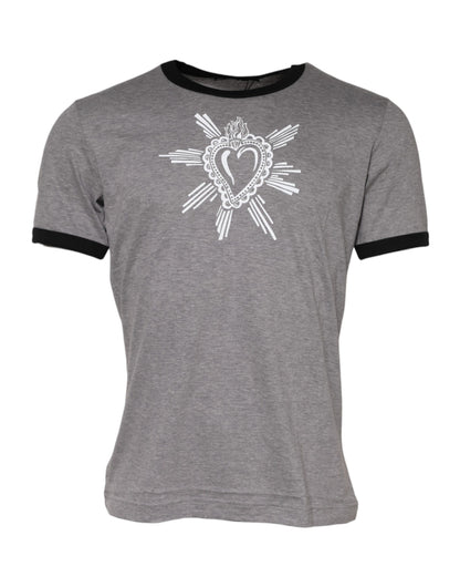 T-shirt en coton à col rond gris avec motif du Sacré-Cœur de Dolce &amp; Gabbana