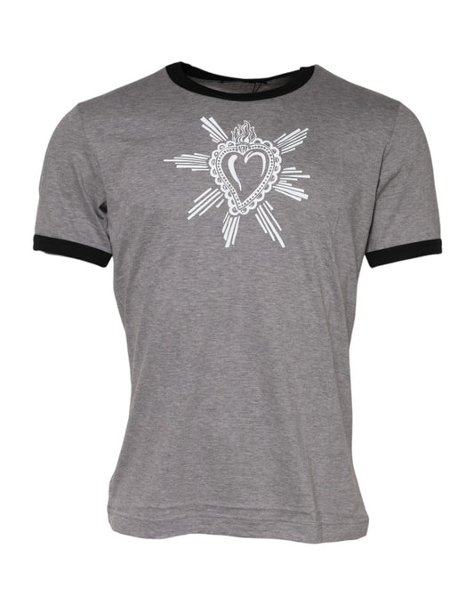 Dolce &amp; Gabbana Grijs T-shirt van katoen met ronde hals en het symbool van het Heilig Hart