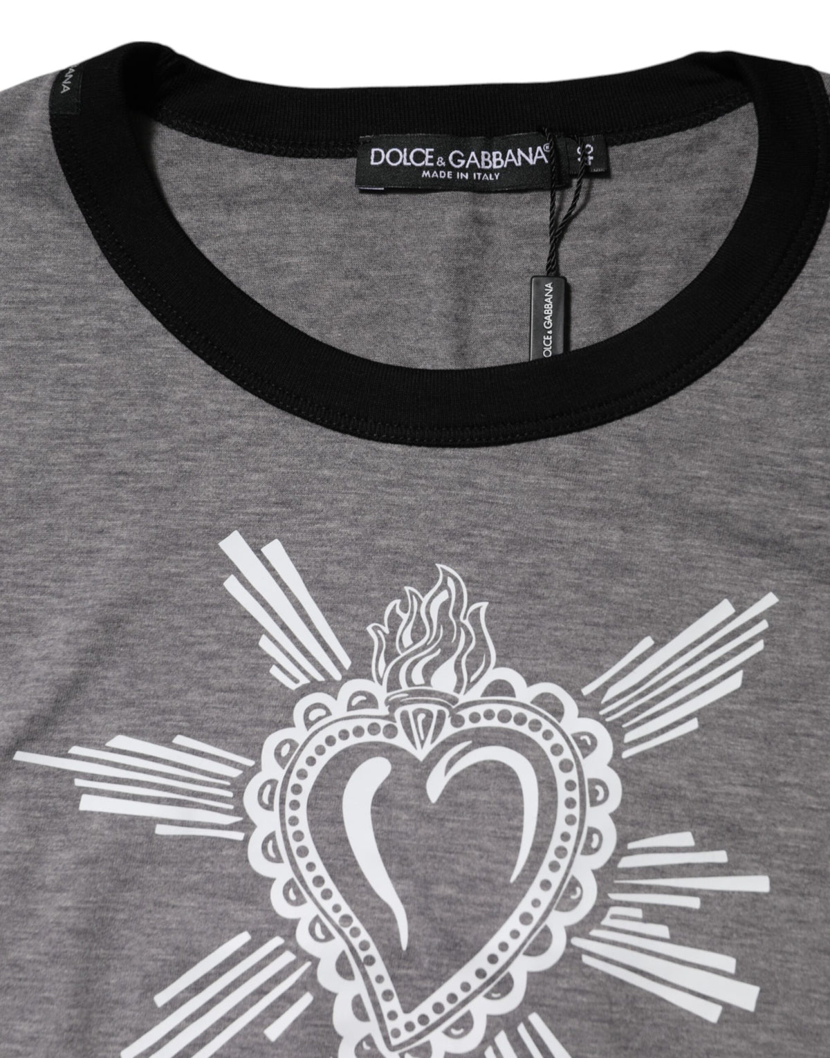 T-shirt en coton à col rond gris avec motif du Sacré-Cœur de Dolce &amp; Gabbana