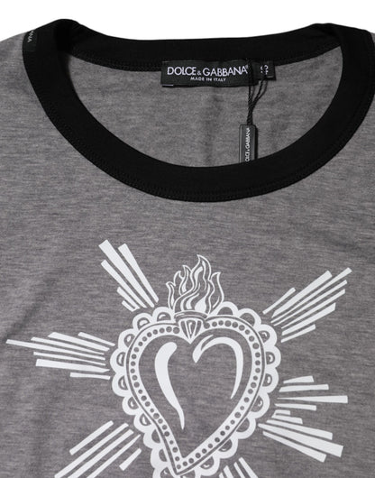 Dolce & Gabbana Gray Sacred Heart Cotton Crew Neck T-shirt
