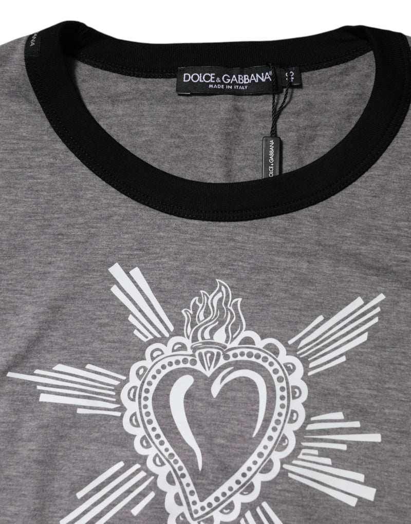 Dolce &amp; Gabbana Grijs T-shirt van katoen met ronde hals en het symbool van het Heilig Hart