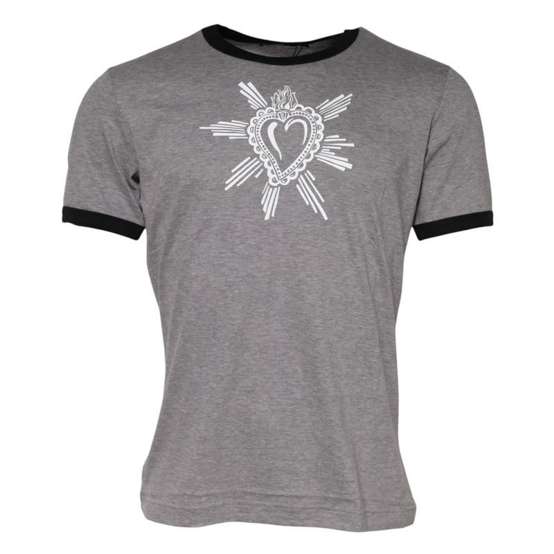 Dolce &amp; Gabbana Grijs T-shirt van katoen met ronde hals en het symbool van het Heilig Hart
