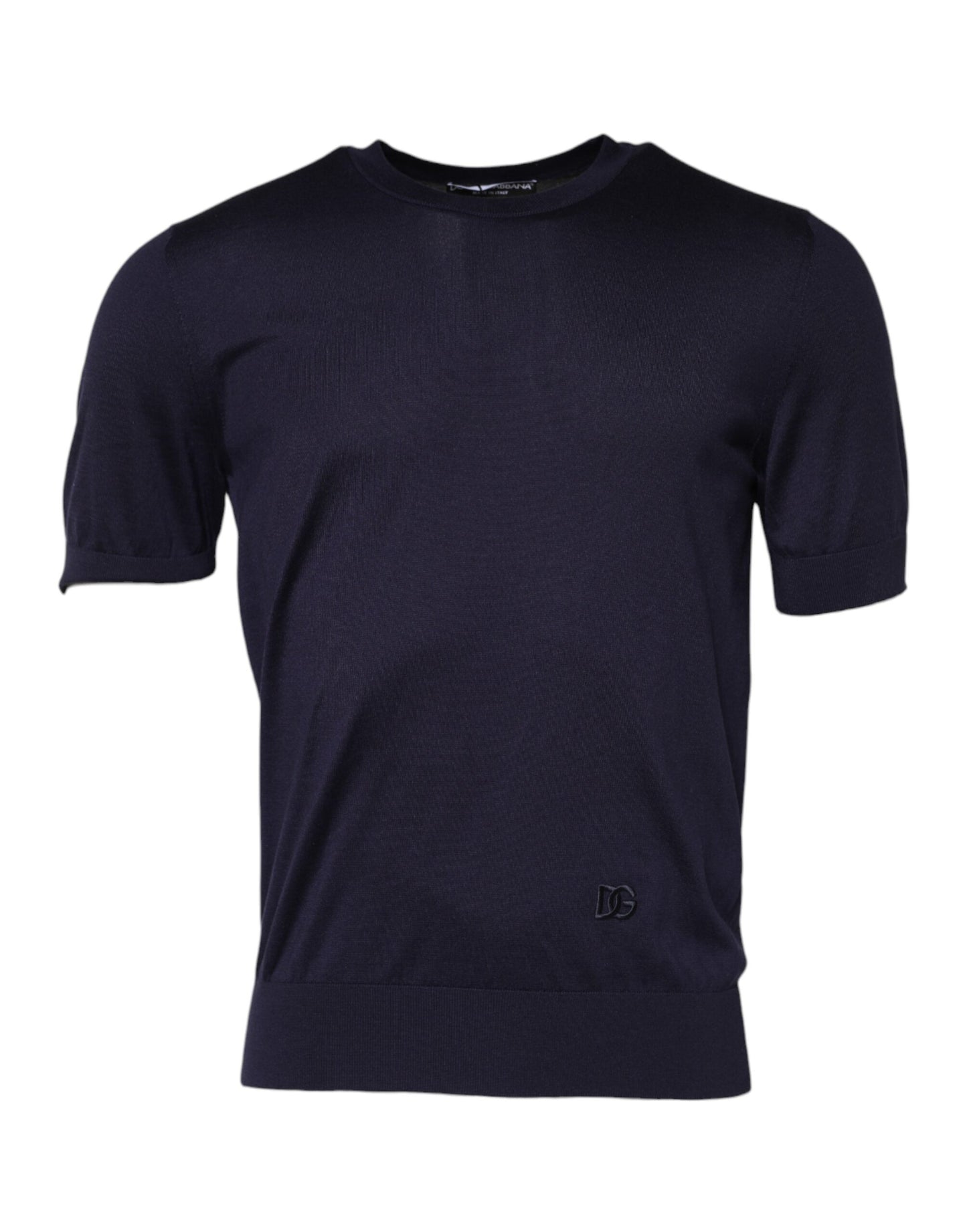 Dolce & Gabbana Dark Blue Silk Crew Neck Short Sleeves T-shirt