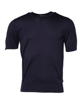 T-shirt à manches courtes en soie bleu foncé à col rond de Dolce &amp; Gabbana