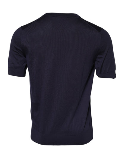 Dolce & Gabbana Dark Blue Silk Crew Neck Short Sleeves T-shirt