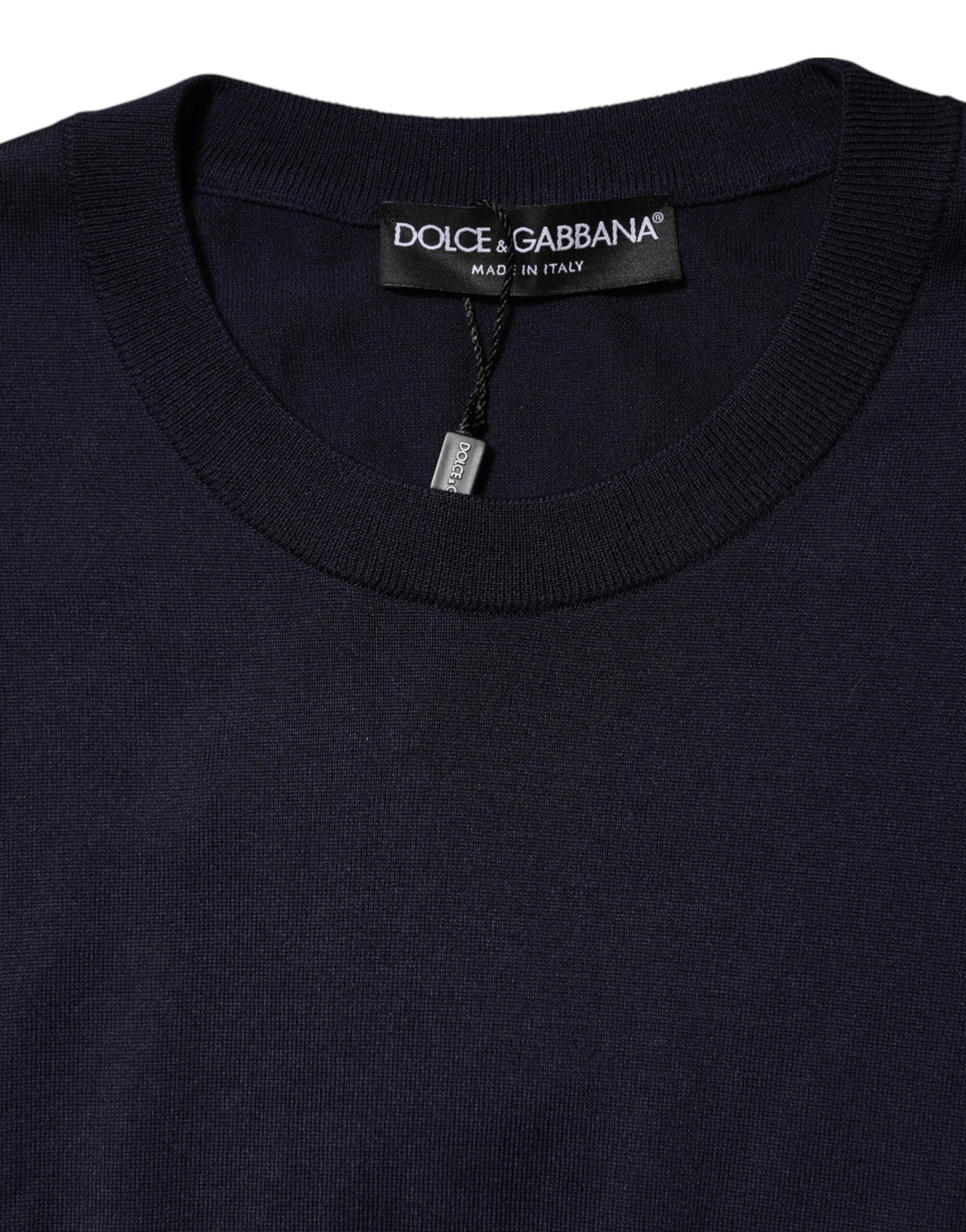 T-shirt à manches courtes en soie bleu foncé à col rond de Dolce &amp; Gabbana