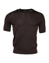 T-shirt Dolce &amp; Gabbana en soie marron, col rond, manches courtes.