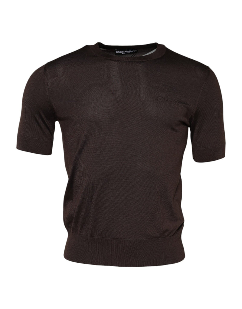 Dolce &amp; Gabbana T-shirt van bruine zijde met korte mouwen en ronde hals.