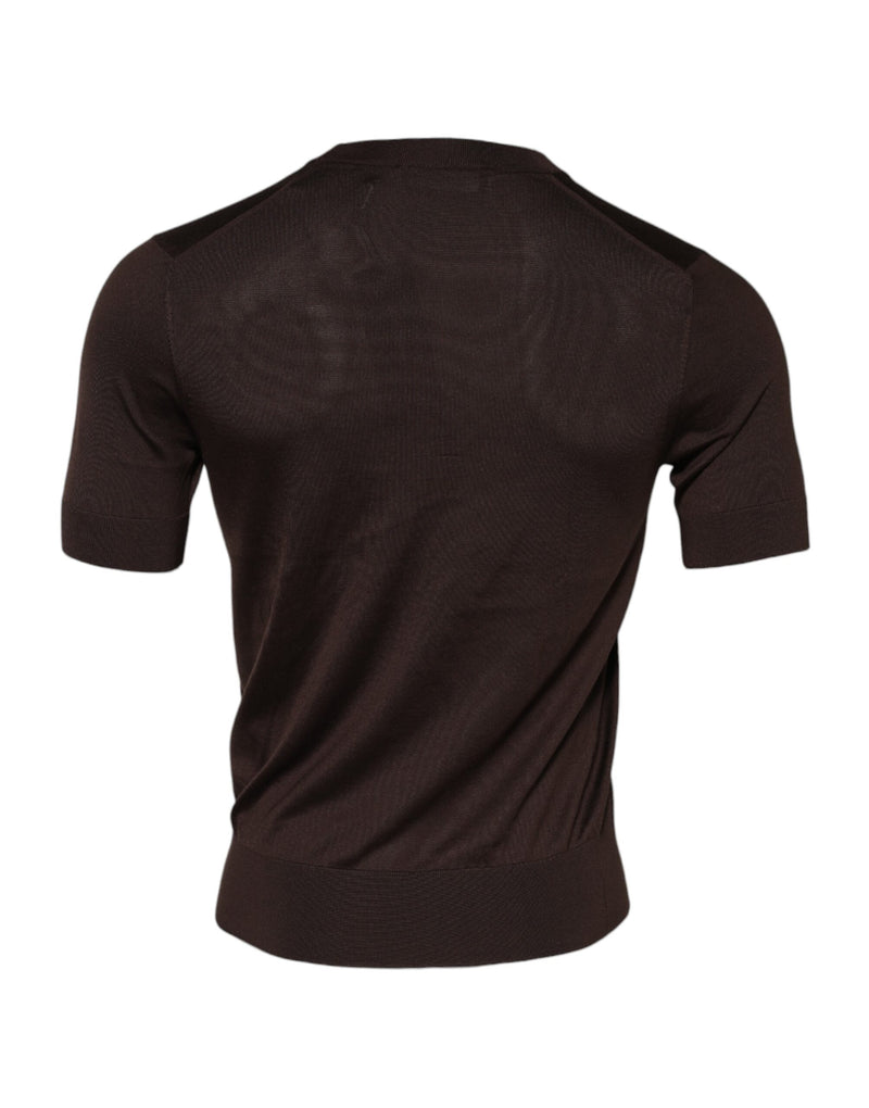 Dolce &amp; Gabbana T-shirt van bruine zijde met korte mouwen en ronde hals.