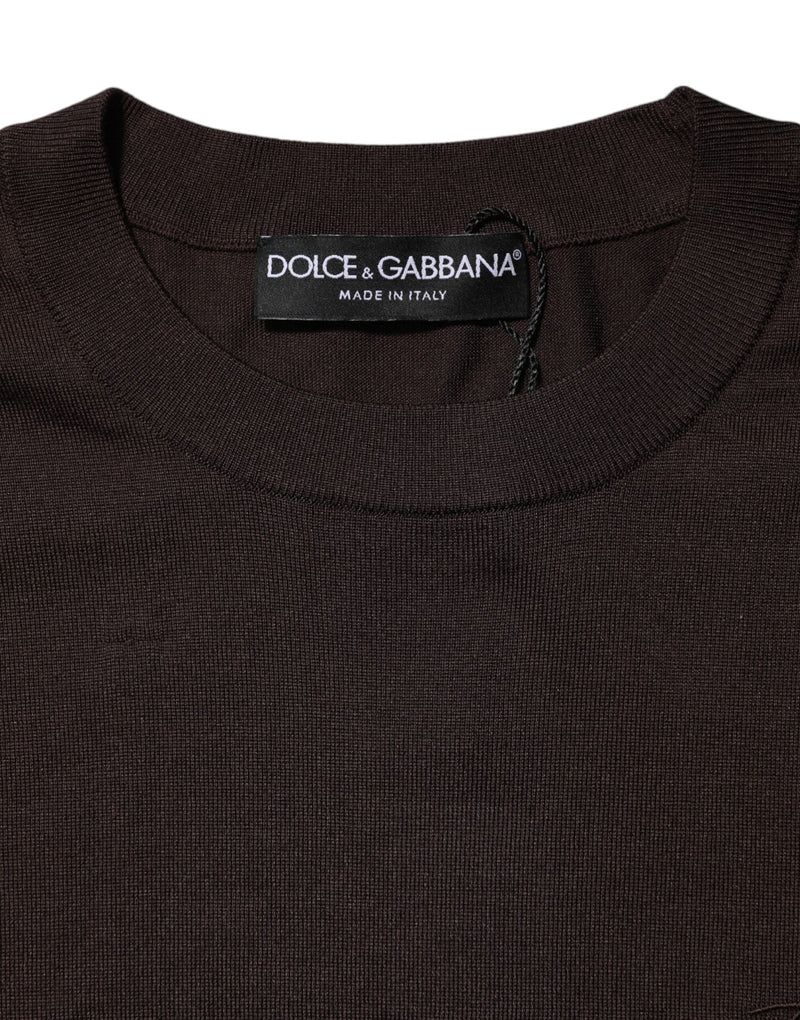 Dolce &amp; Gabbana T-shirt van bruine zijde met korte mouwen en ronde hals.
