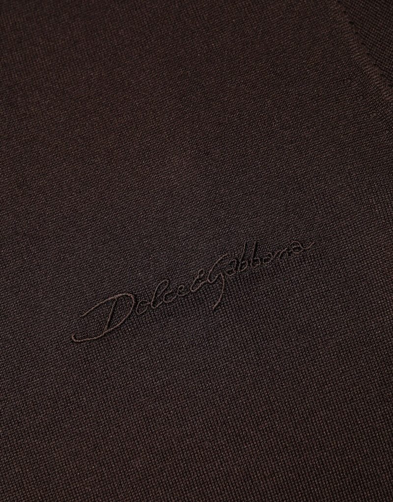 Dolce &amp; Gabbana T-shirt van bruine zijde met korte mouwen en ronde hals.