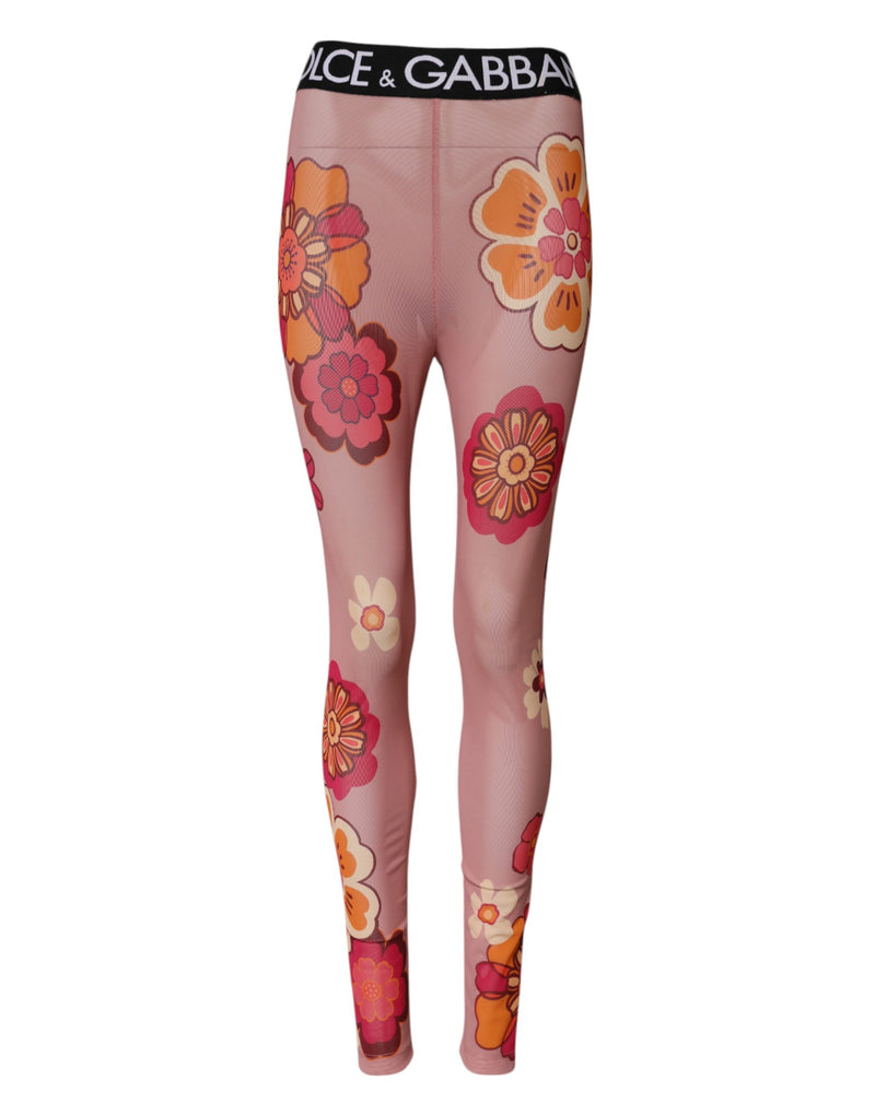 Dolce & Gabbana Pink Floral Leggings with Stretch Waist