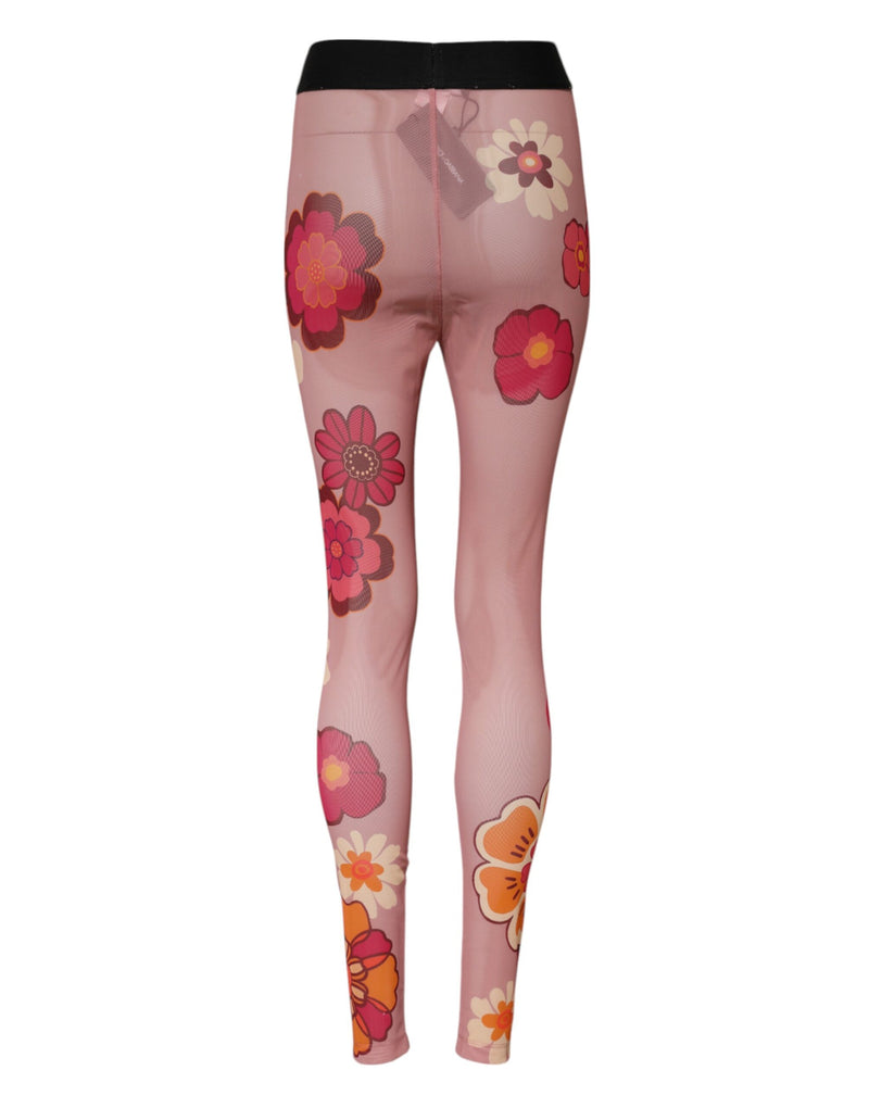 Dolce & Gabbana Pink Floral Leggings with Stretch Waist