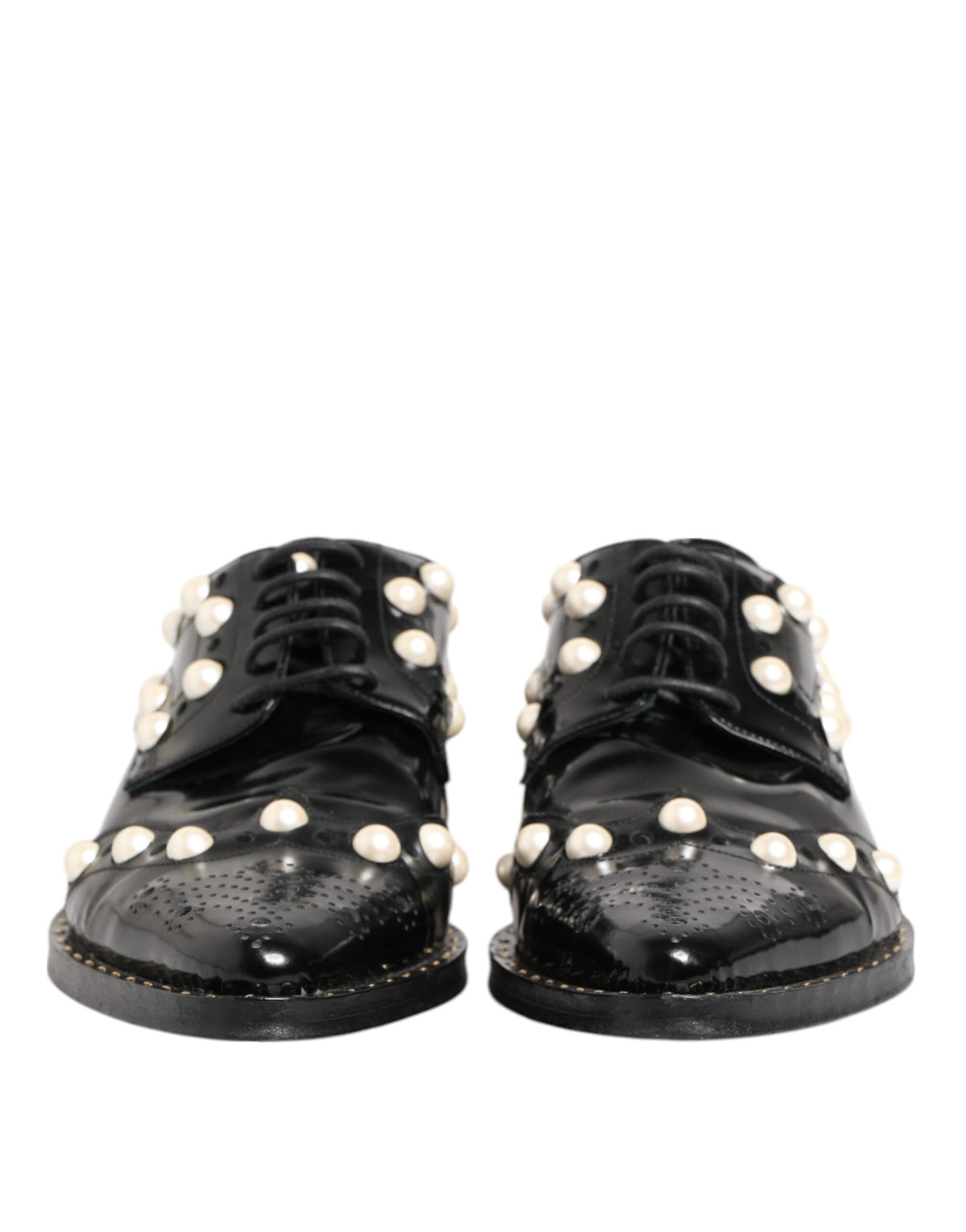Dolce & Gabbana Black Leather Faux Pearl Dress Brogue Shoes
