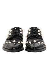 Dolce & Gabbana Black Leather Faux Pearl Dress Brogue Shoes