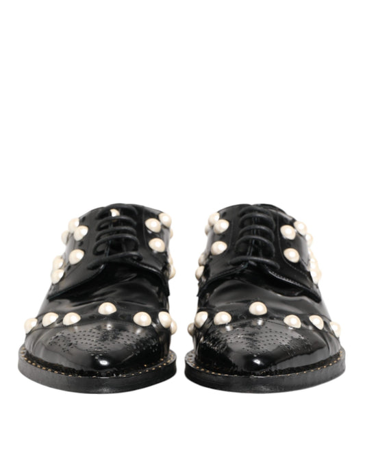 Dolce & Gabbana Black Leather Faux Pearl Dress Brogue Shoes