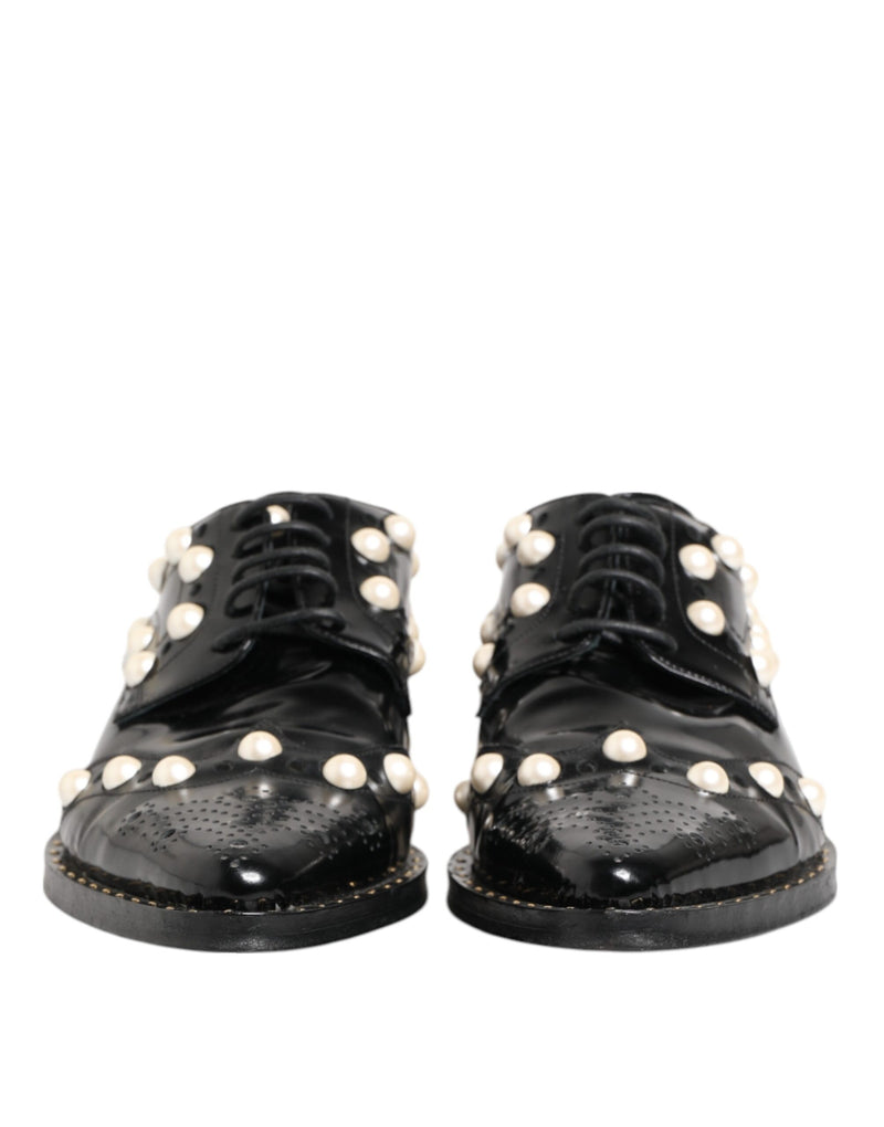 Dolce & Gabbana Black Leather Faux Pearl Dress Brogue Shoes