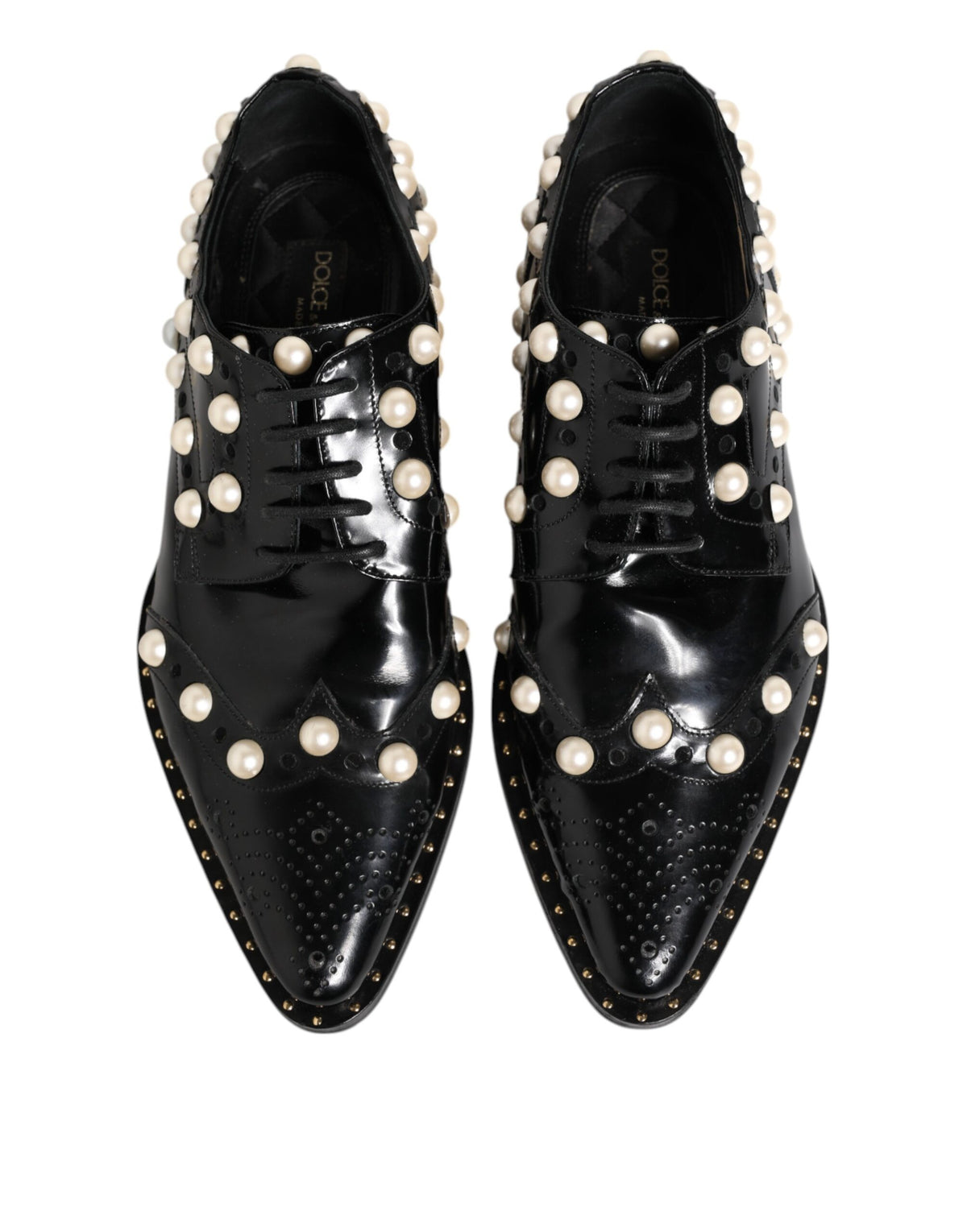 Dolce & Gabbana Black Leather Faux Pearl Dress Brogue Shoes