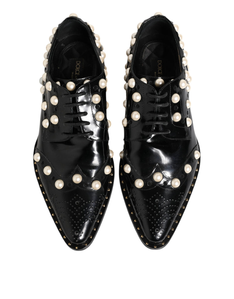 Dolce & Gabbana Black Leather Faux Pearl Dress Brogue Shoes