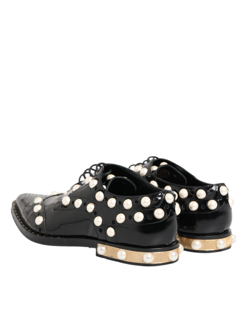 Dolce & Gabbana Black Leather Faux Pearl Dress Brogue Shoes