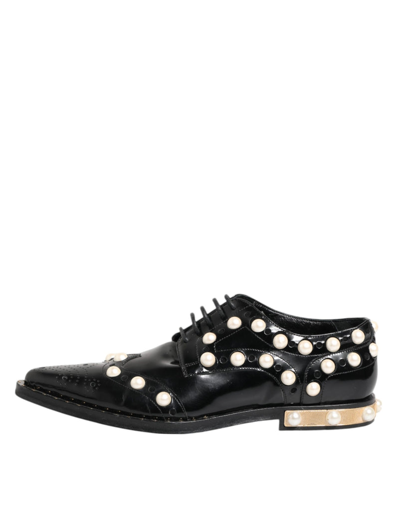 Dolce & Gabbana Black Leather Faux Pearl Dress Brogue Shoes