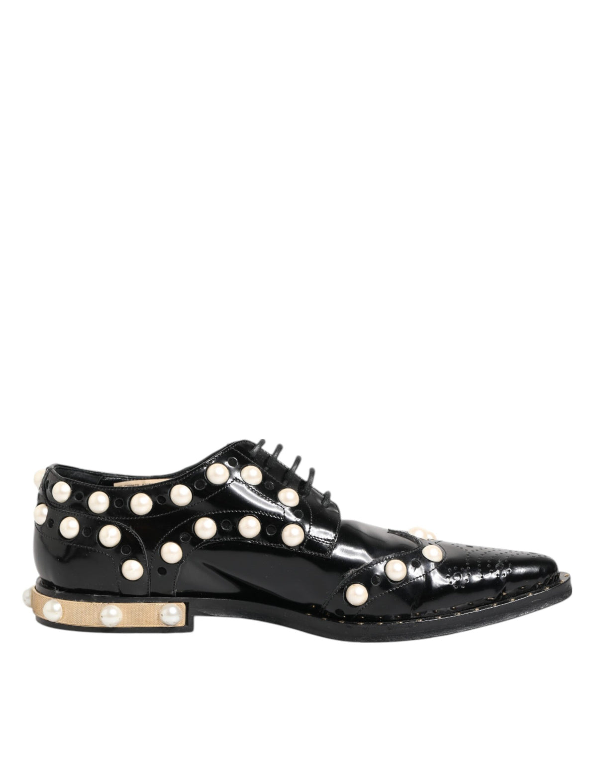 Dolce & Gabbana Black Leather Faux Pearl Dress Brogue Shoes