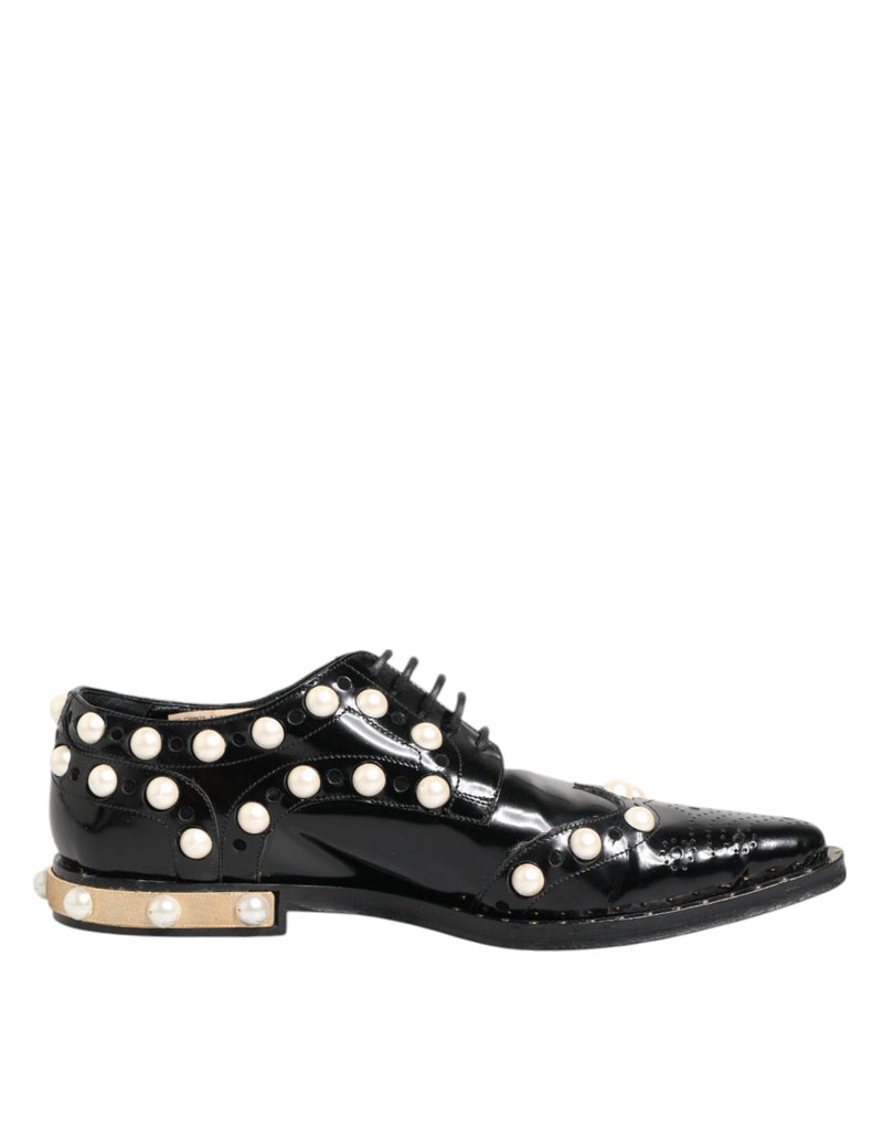 Dolce & Gabbana Black Leather Faux Pearl Dress Brogue Shoes