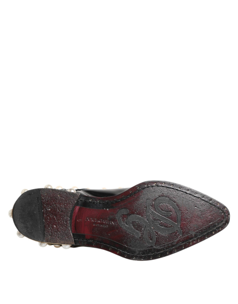 Dolce & Gabbana Black Leather Faux Pearl Dress Brogue Shoes