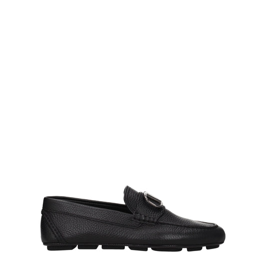 Valentino Garavani Black Leather Slip-On Loafers for Men
