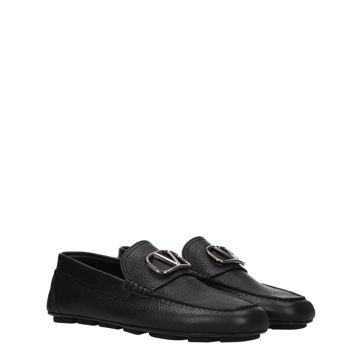 Valentino Garavani Black Leather Slip-On Loafers for Men