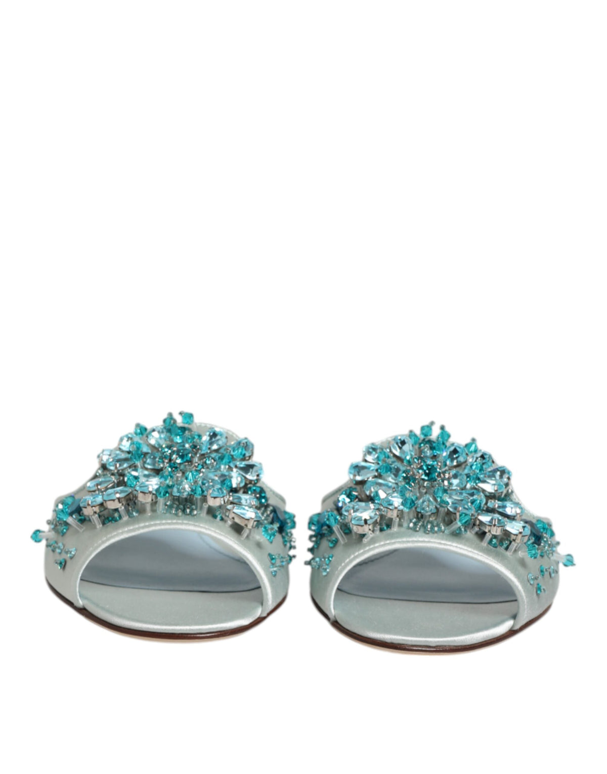 Dolce & Gabbana Silver Blue Leather Bead Embellished Slide Shoes