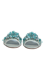 Dolce & Gabbana Silver Blue Leather Bead Embellished Slide Shoes