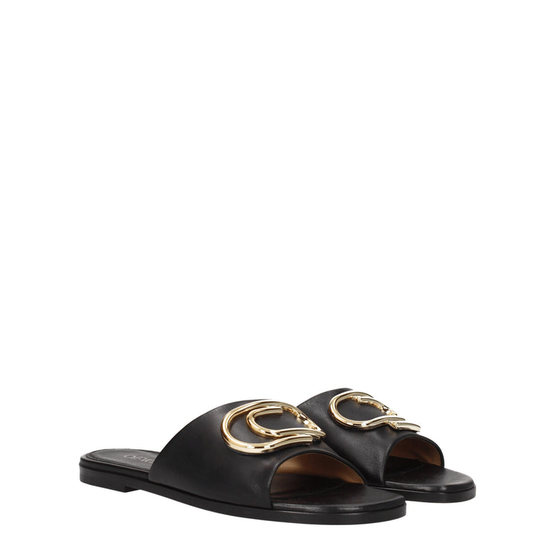Off-White Black Leather Slippers Sandals for Women