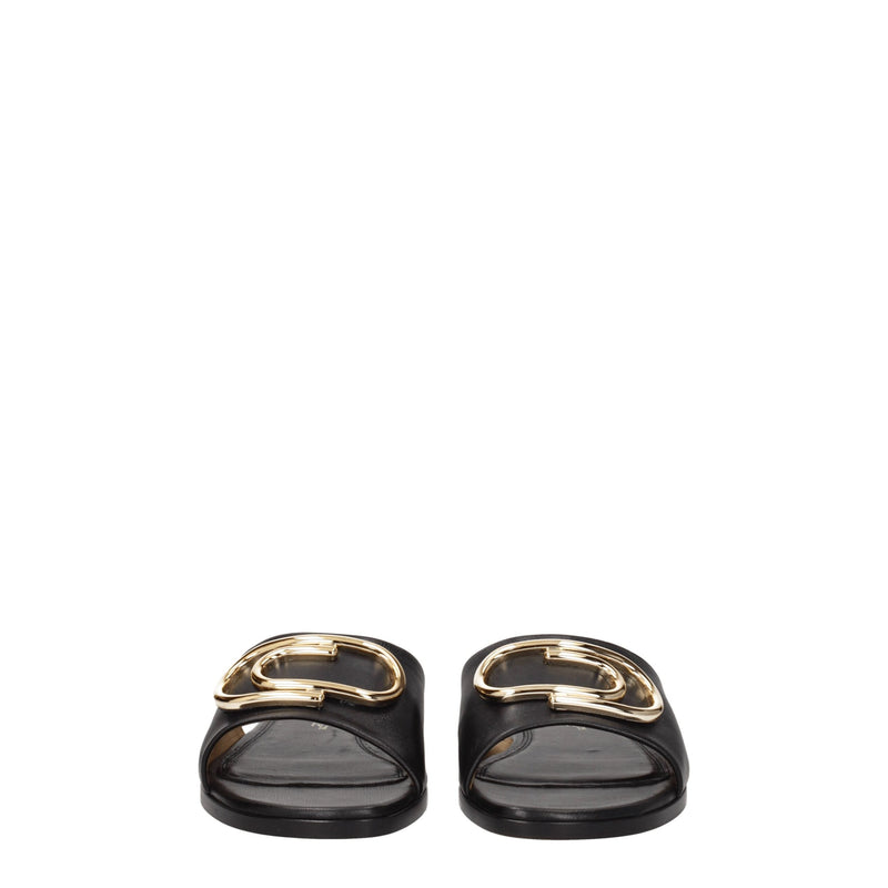Off-White Black Leather Slippers Sandals for Women