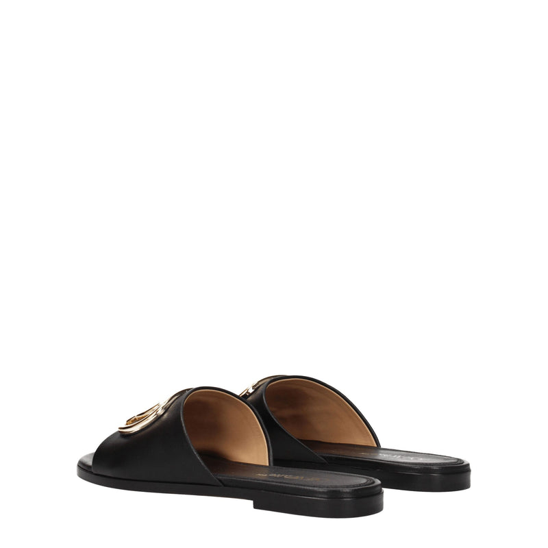 Off-White Black Leather Slippers Sandals for Women