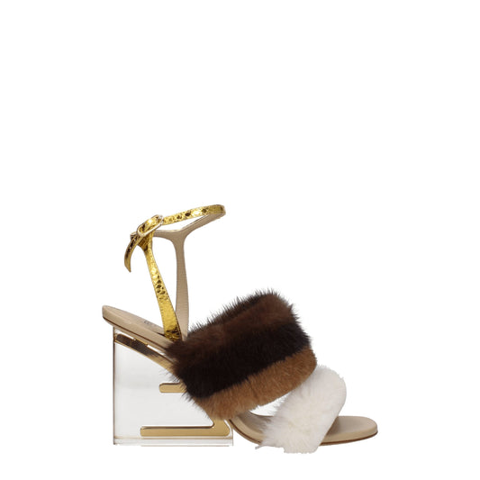 Fendi Bruine Sandalen met Minkenbandjes