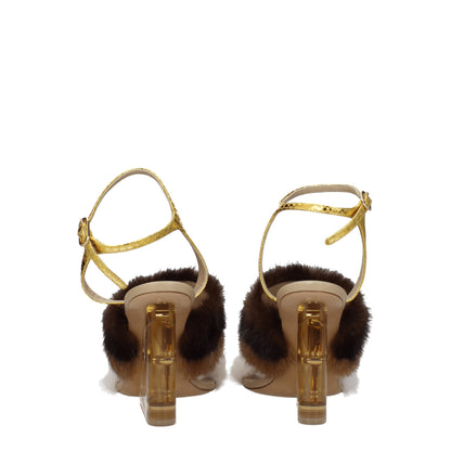 Fendi Bruine Sandalen met Minkenbandjes