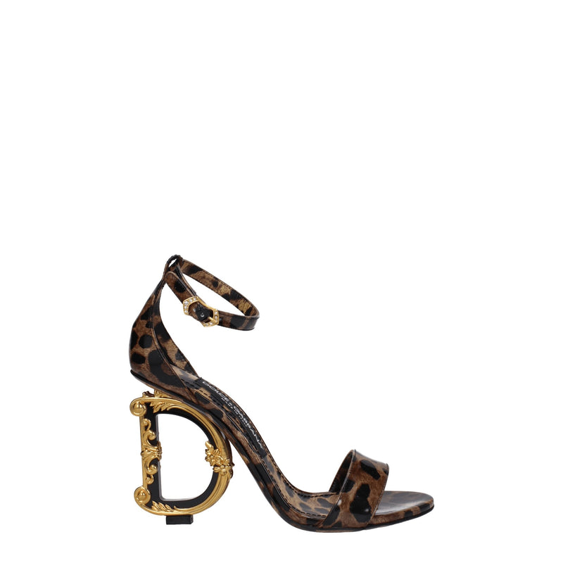 Dolce & Gabbana Brown Leather Sandals with Rhinestone Detail